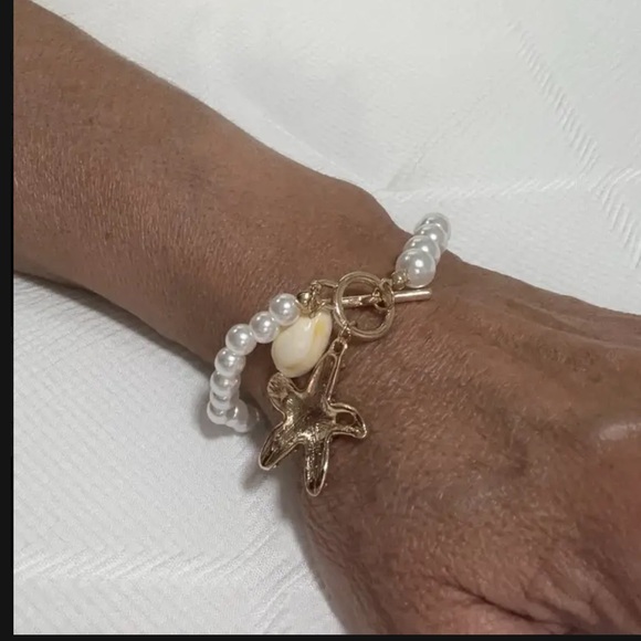 🪸Naitical Starfish & Puka  Shell Beaded Pearl toggle collar necklace & Bracelet - Picture 16 of 16